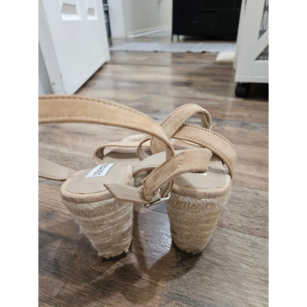 Steve Madden Womens Tan Suede Espadrille Wedge Sandals Ankle Strap Size 8